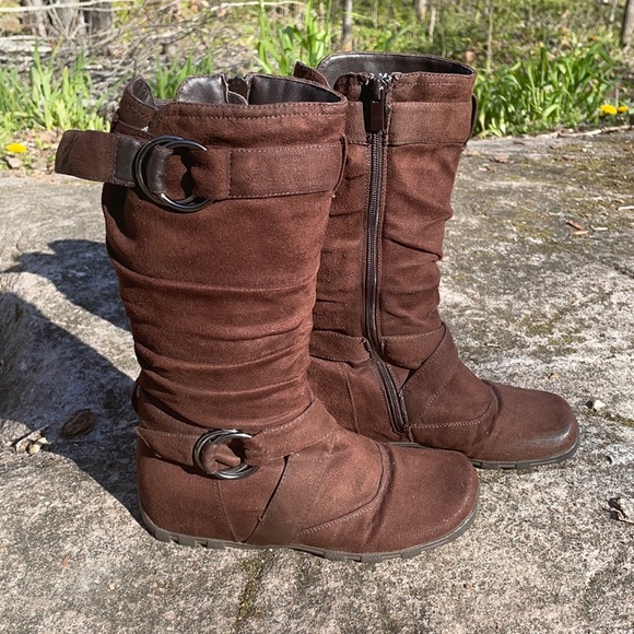 Top Moda Lined Womens 12” Tall Brown Boots Size 5 Faux Suede Fashion - Picture 1 of 12